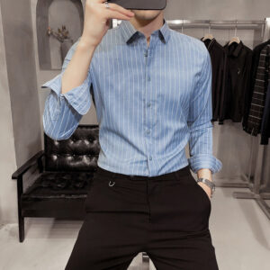 Spring And Autumn High-Quality Gray Striped Shirts Men'S Long-Sleeved Business Casual Shirts Men'S Slim Non-Iron Shirts