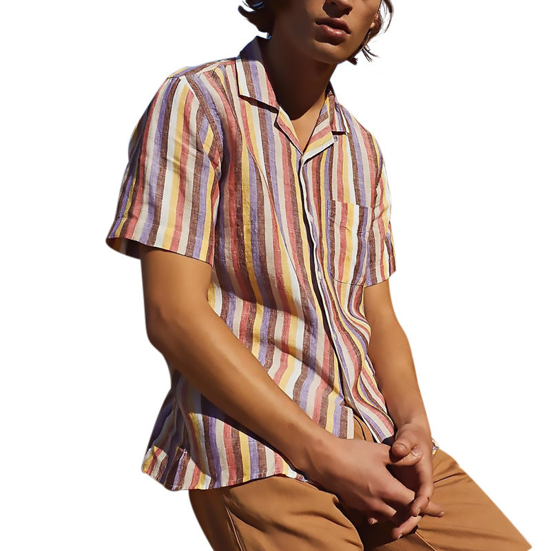 Men's Shirts Casual Lapel Striped Short Sleeves - Image 2