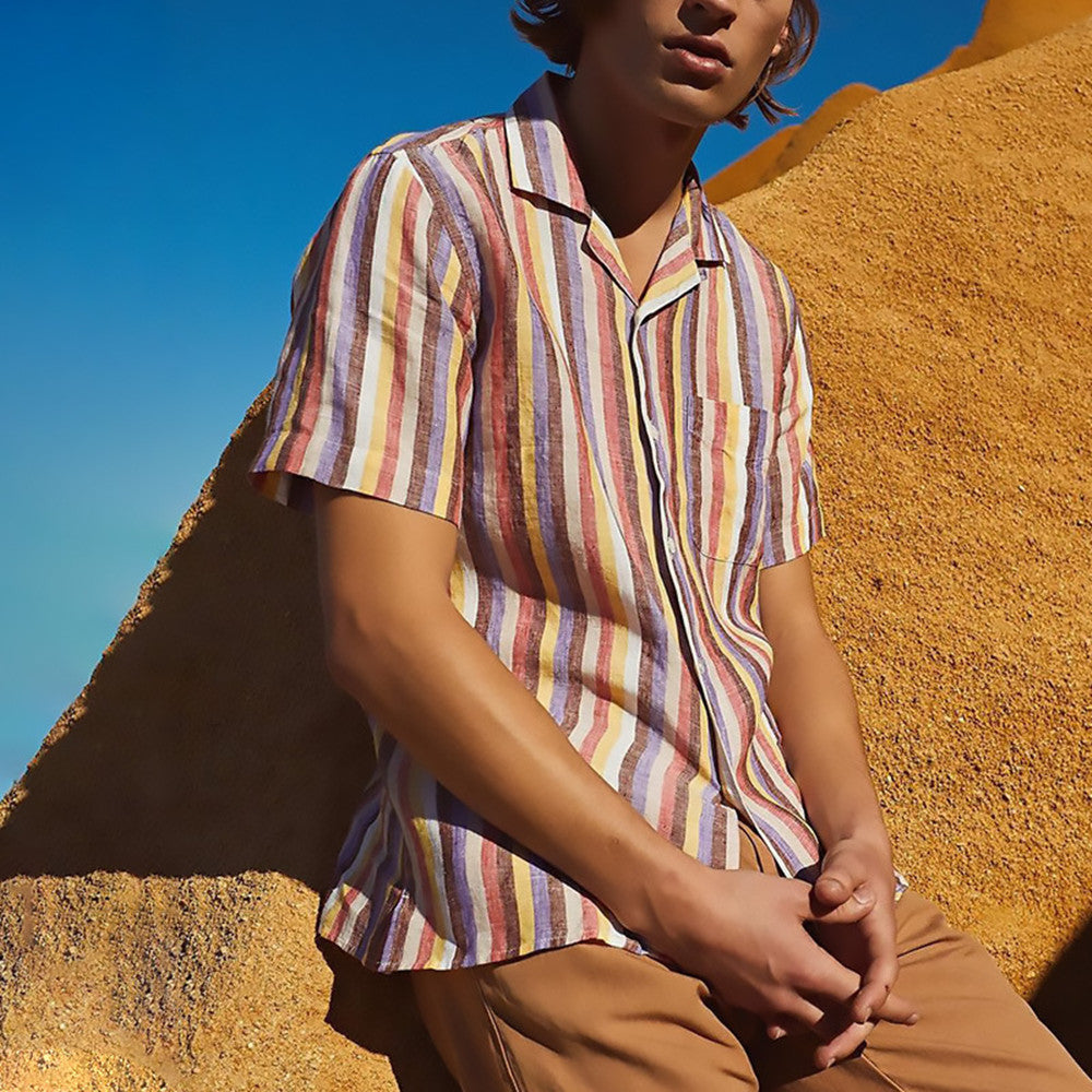 Men's Shirts Casual Lapel Striped Short Sleeves - Image 5